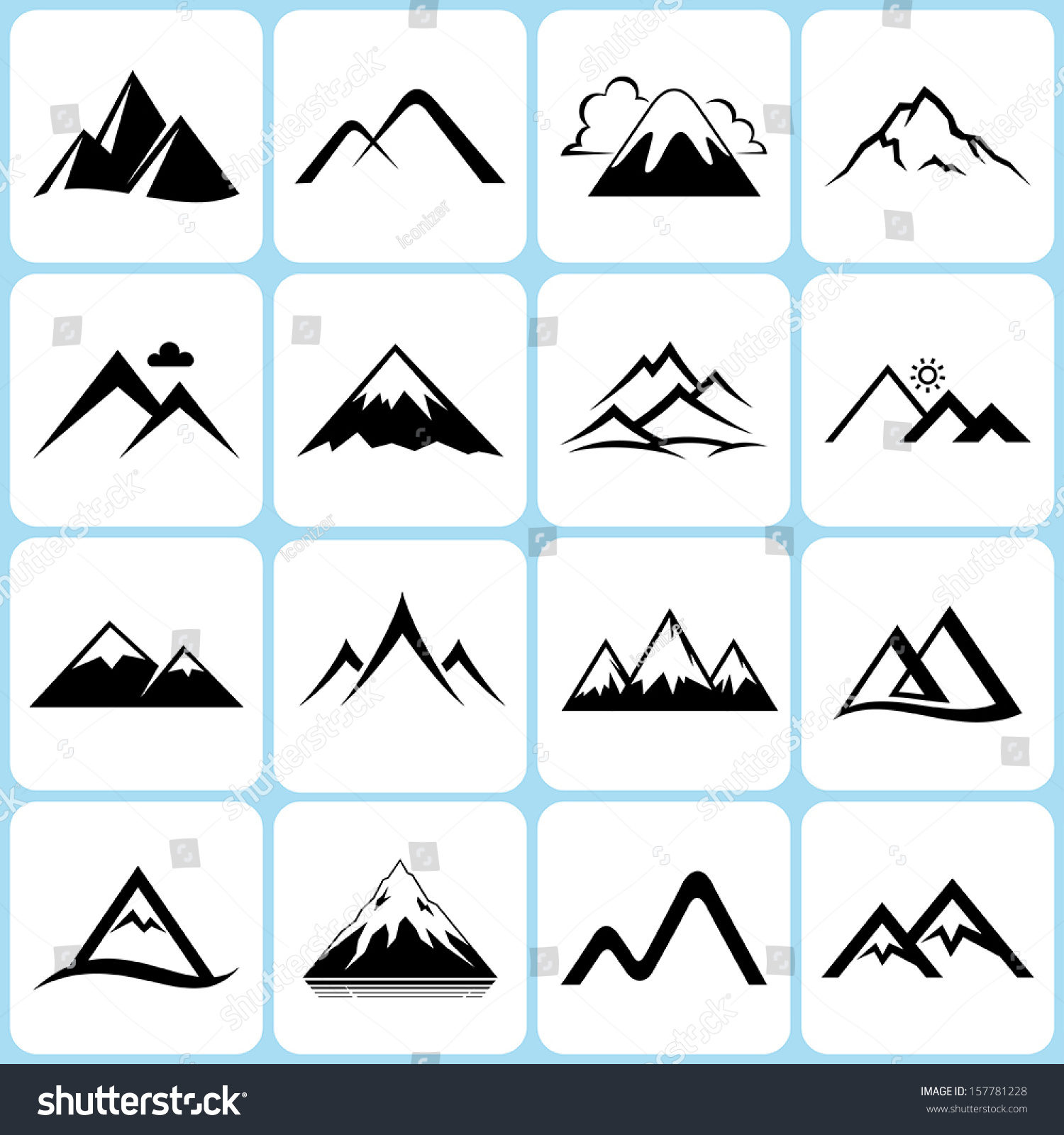 Mountain Icons Set Stock Vector Illustration 157781228 : Shutterstock