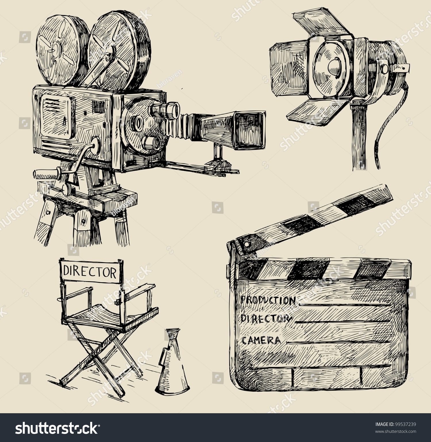 Movie Camera Hand Drawn Stock Vector Illustration 99537239 : Shutterstock