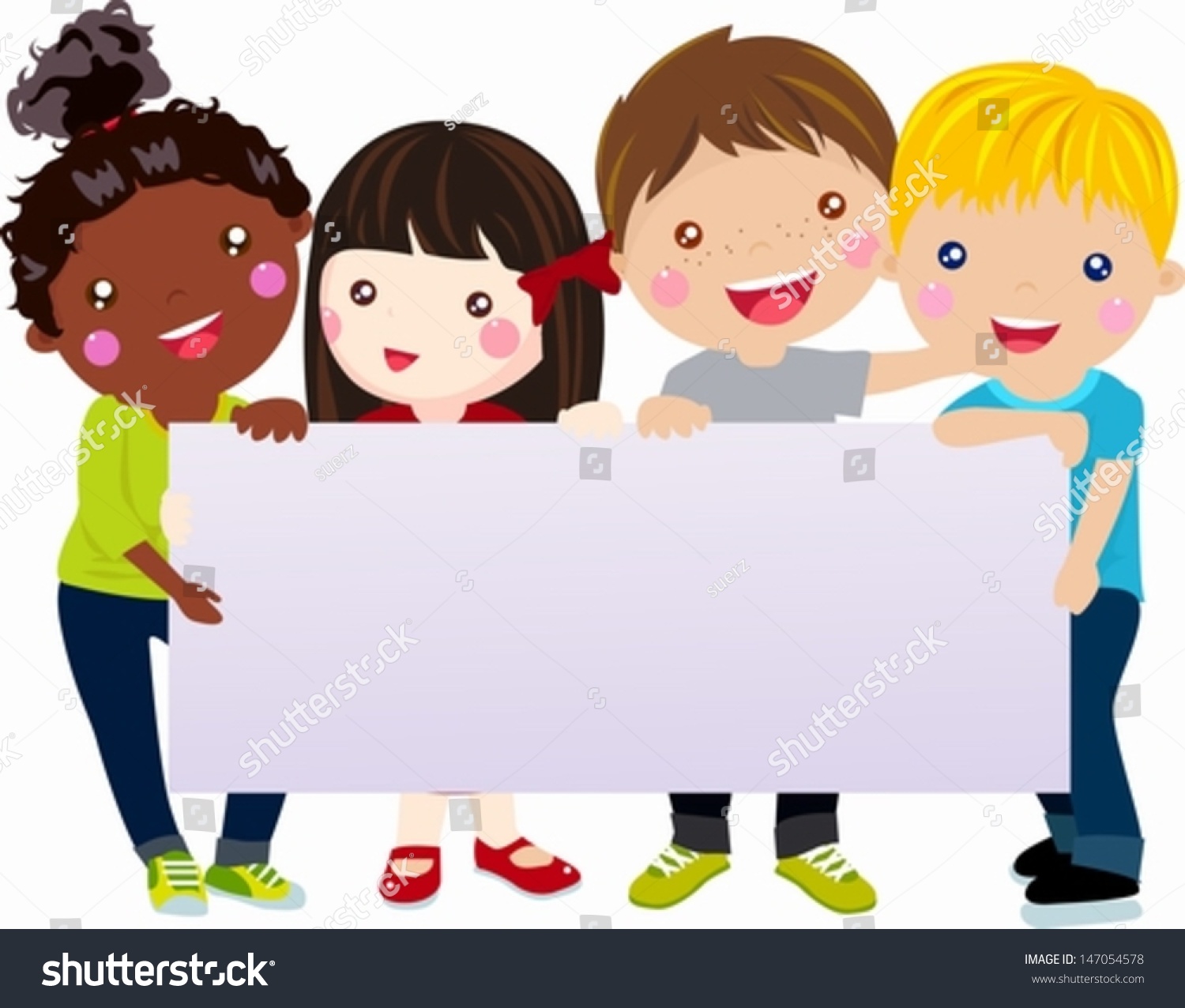 Children Banner Multicultural Kids Holding Blank Stock Vector (Royalty