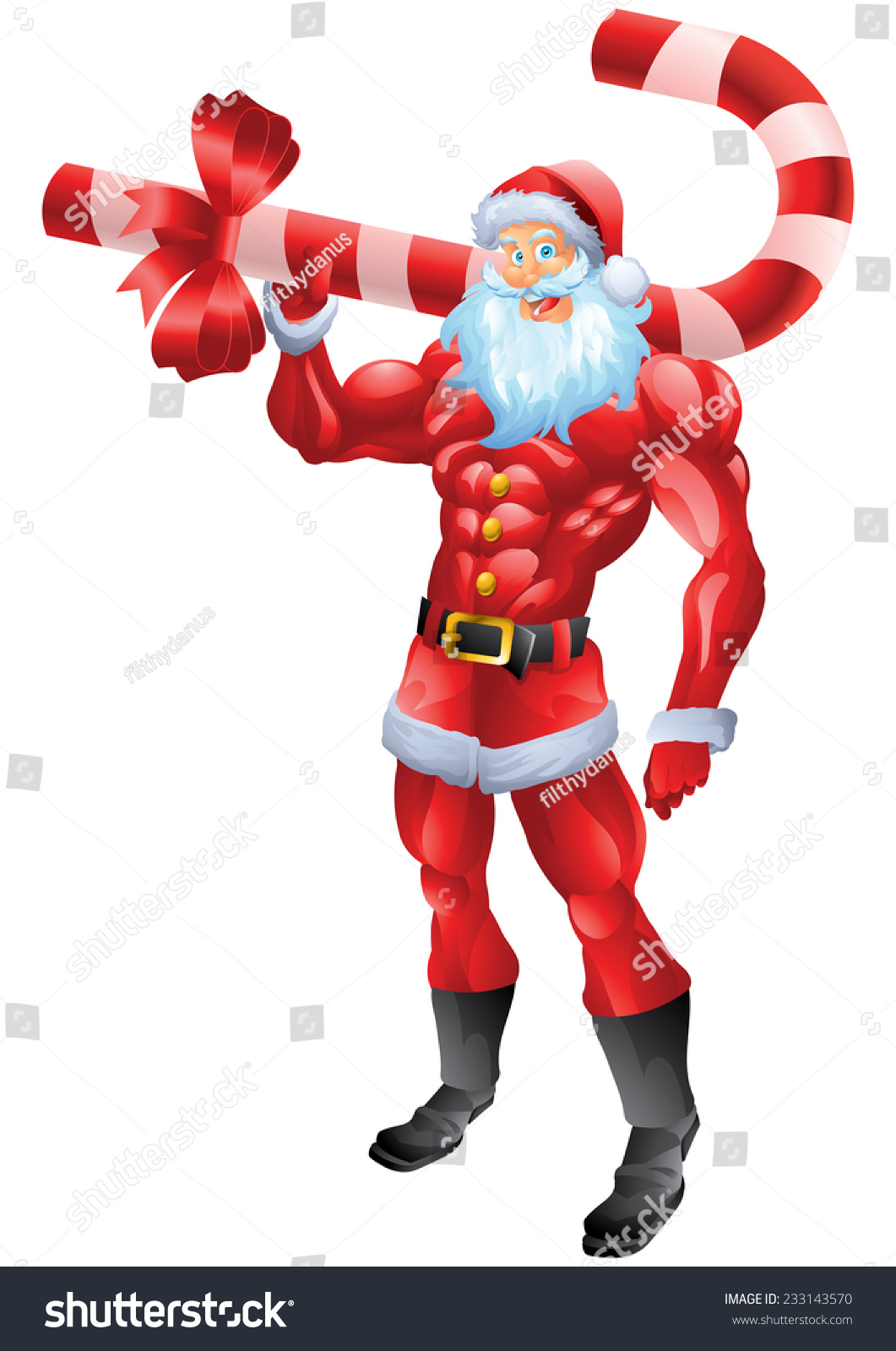 Muscular Santa Claus Holding Candy Cane Stock Vector Shutterstock