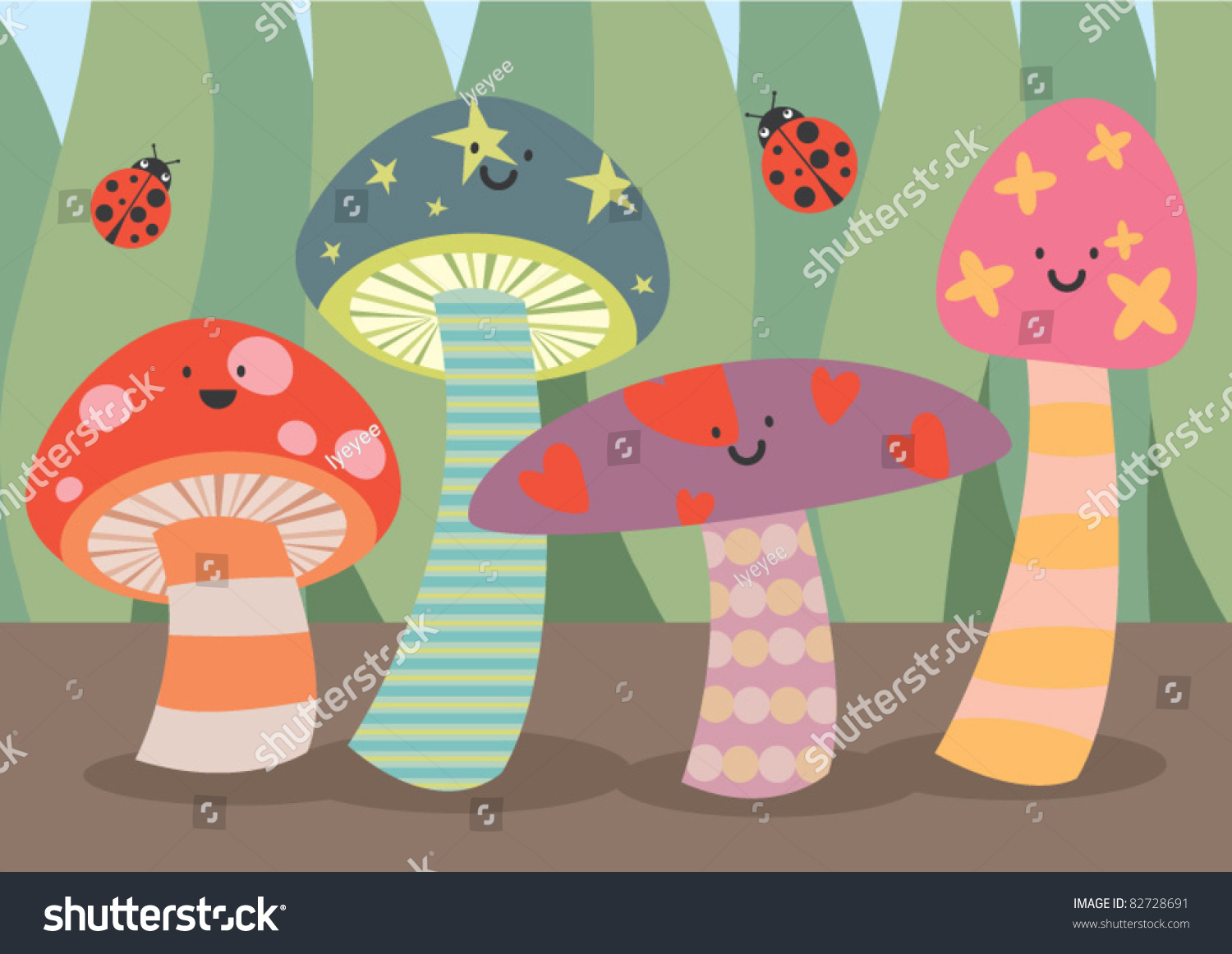 Mushroom Garden Vector/Illustration 82728691 Shutterstock