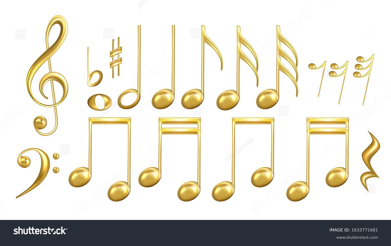 Musical Notes Symbols Golden Color Set Stock Vector Royalty Free