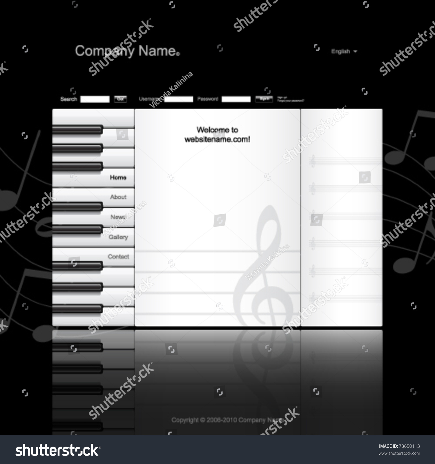Musical Website Template Piano Keys And Music Paper Stock Vector Illustration 78650113 Piano Website Template
