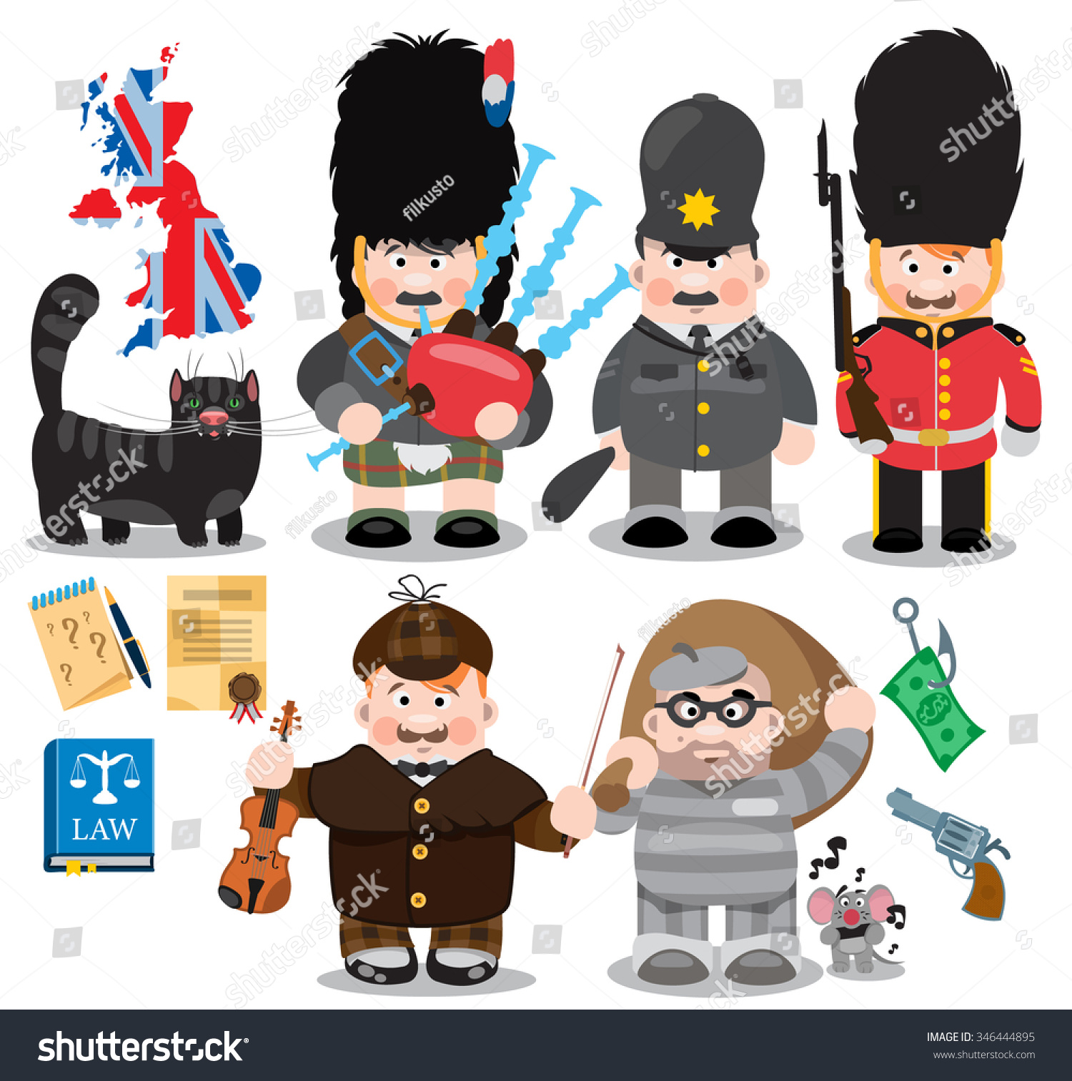 Musician, Policeman, Royal Guard, Sherlock Holmes, Rob, Cat, England