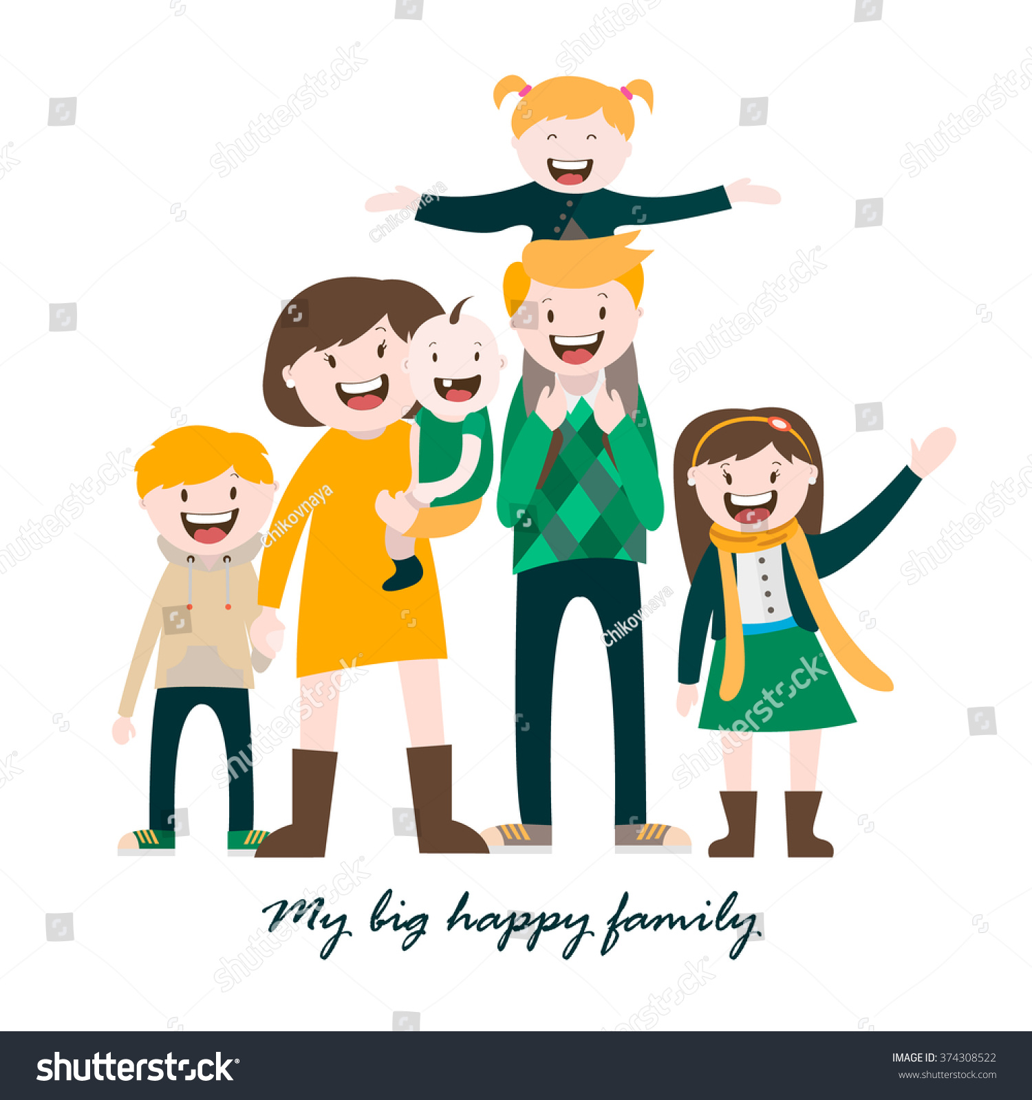 My Big Happy Family , A Large Family , Vector Graphics - 374308522