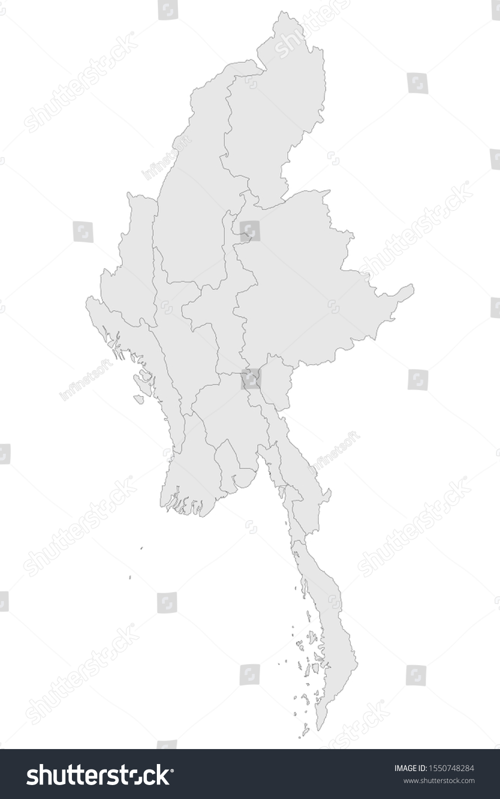 Myanmar Political Map With Boundaries Vector Isolated On Gray The