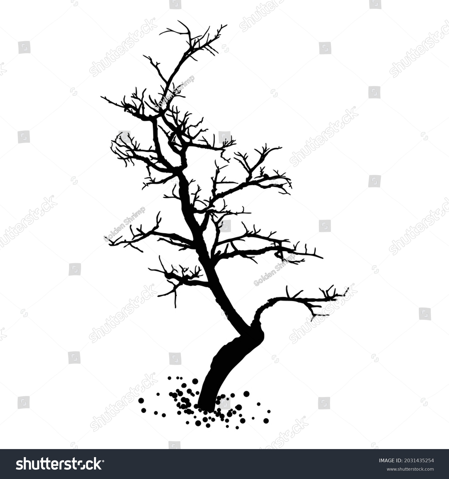 Naked Tree Silhouette Hand Drawn Isolated Stock Vector Royalty Free