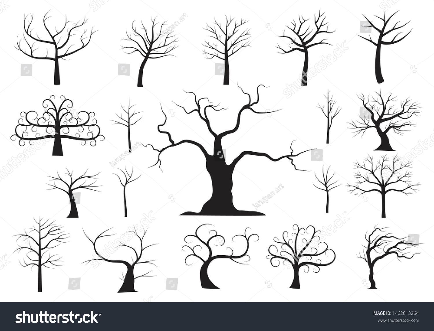 Naked Trees Silhouettes Vector Set Stock Vector Royalty Free 1462613264