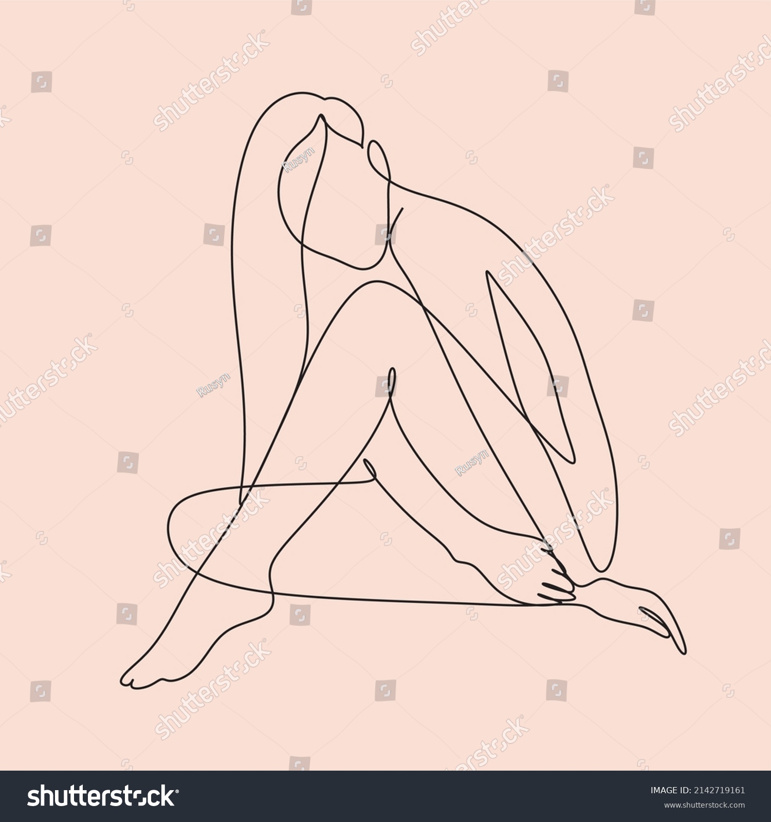 Naked Woman Standing Back One Line Stock Vector Royalty Free