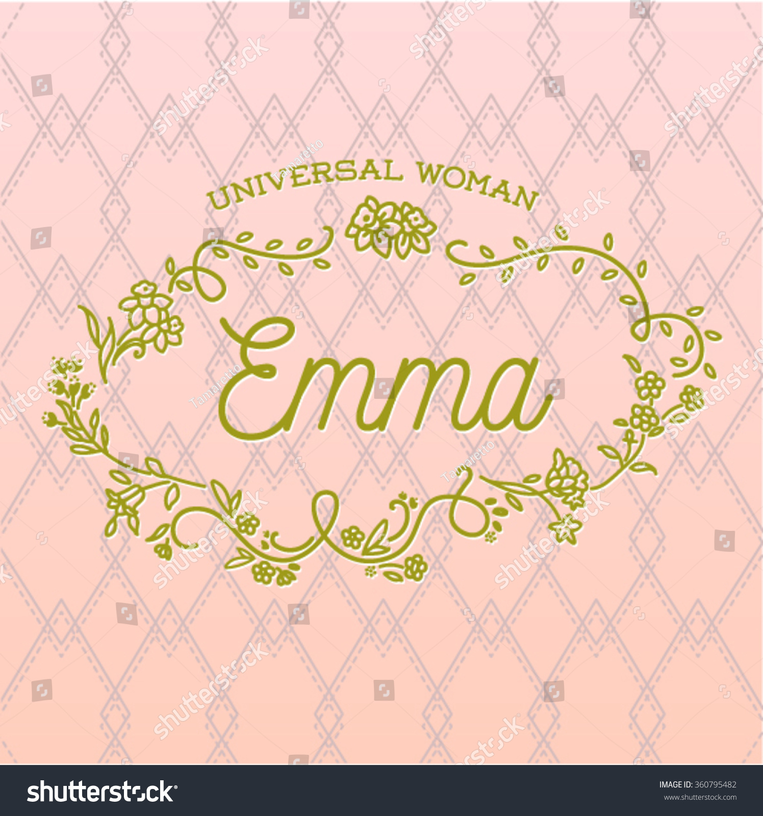 Name Emma Typography Design With Floral Frame On Background Isolated