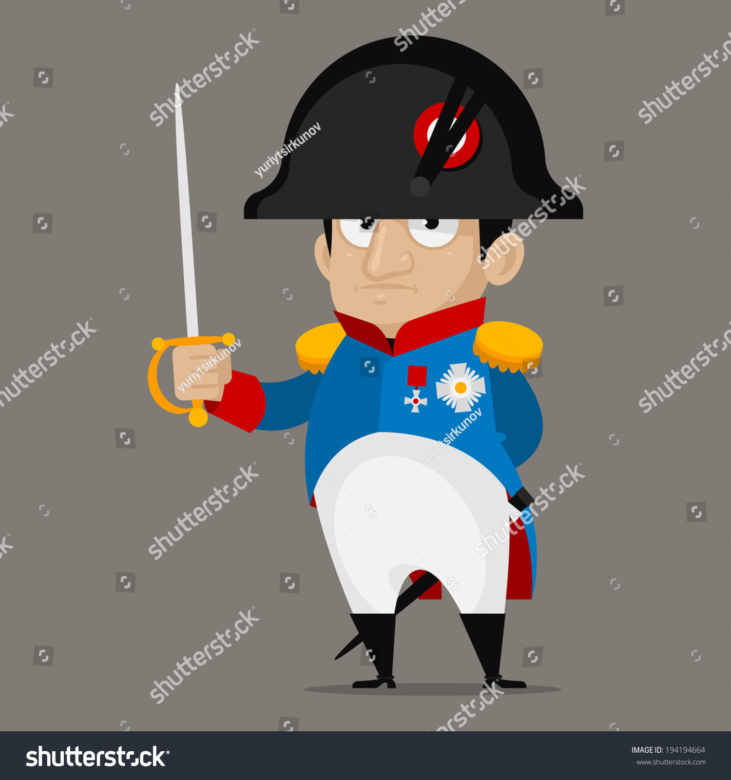 Napoleon Bonaparte Cartoon Character Holds Sword Stock Vector