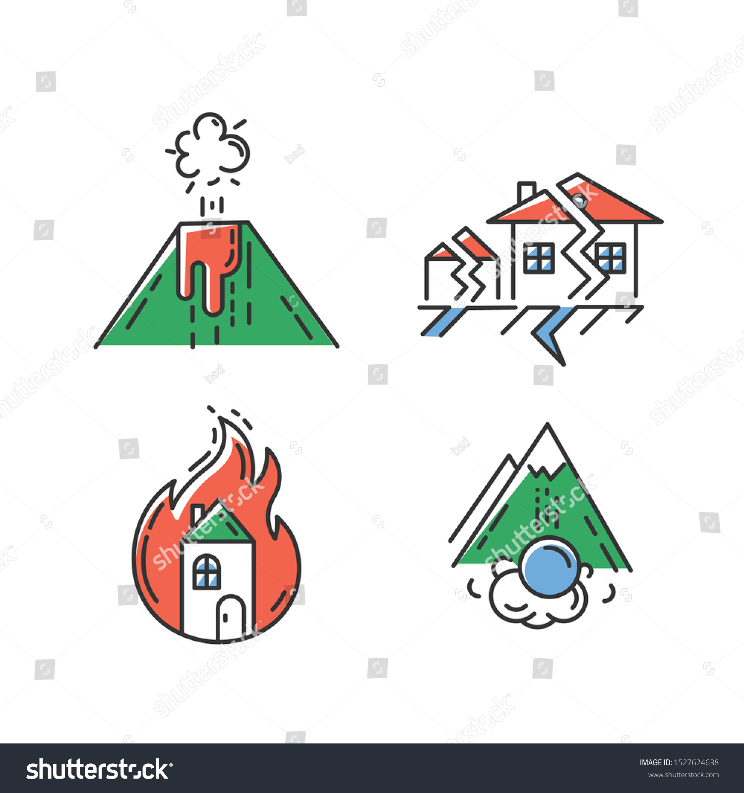 Natural Disaster Color Icons Set Destructive Stock Vector Royalty Free