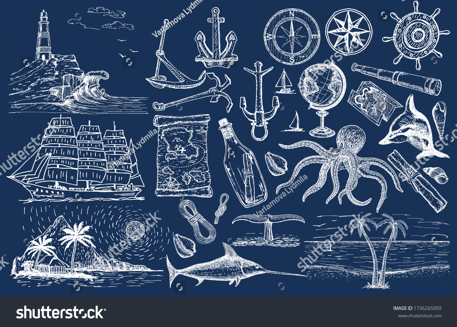 Nautical Hand Drawn Vector Set Sailing Stock Vector Royalty Free