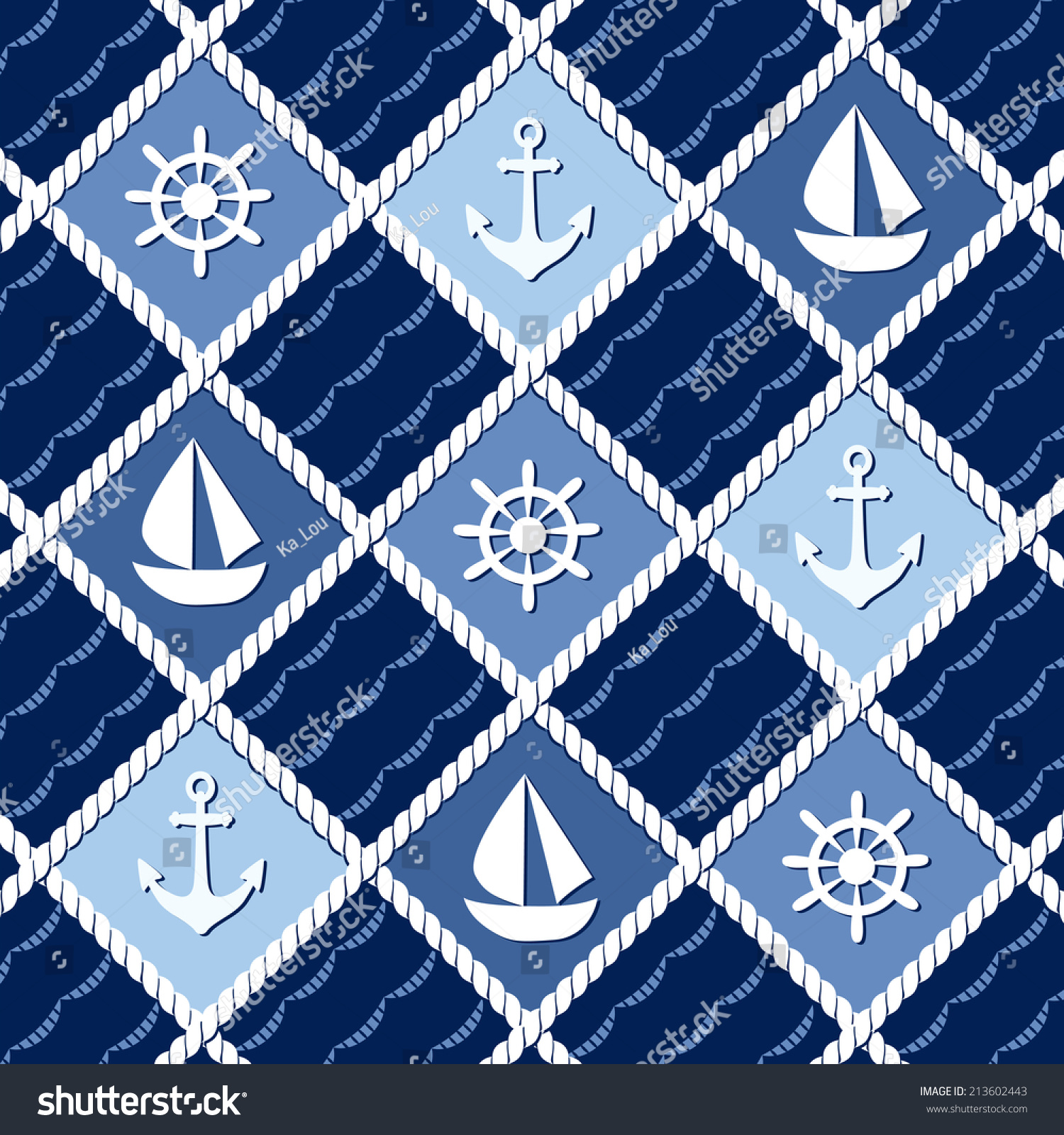 Marine Themed Seamless Pattern With Anchors Nautical Marine Themed Seamless Pattern Anchors Stock