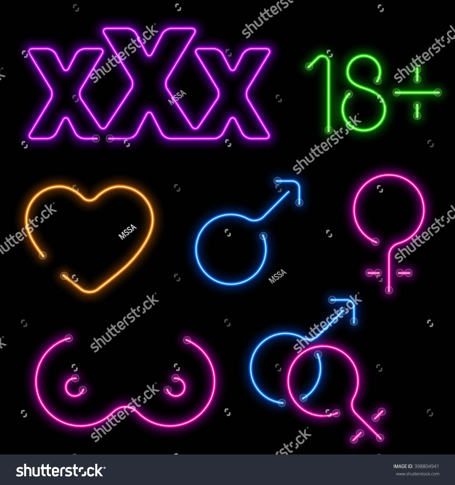 Neon Erotic Symbols Sign Sex Electric Illuminated Sexy Glowing Vector Illustration 