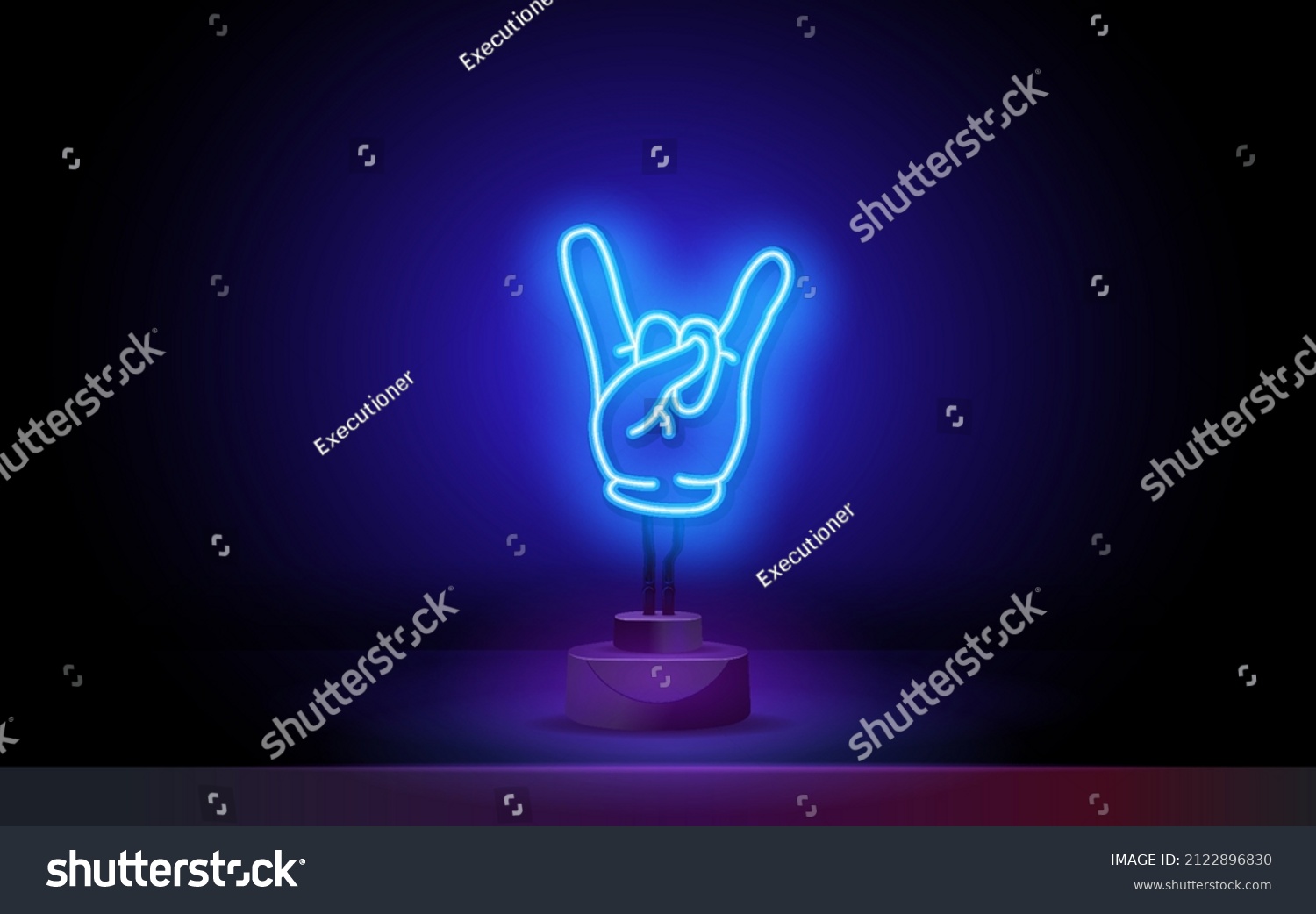 Neon Hand Gesture Icons Rock Roll Stock Vector Royalty Free