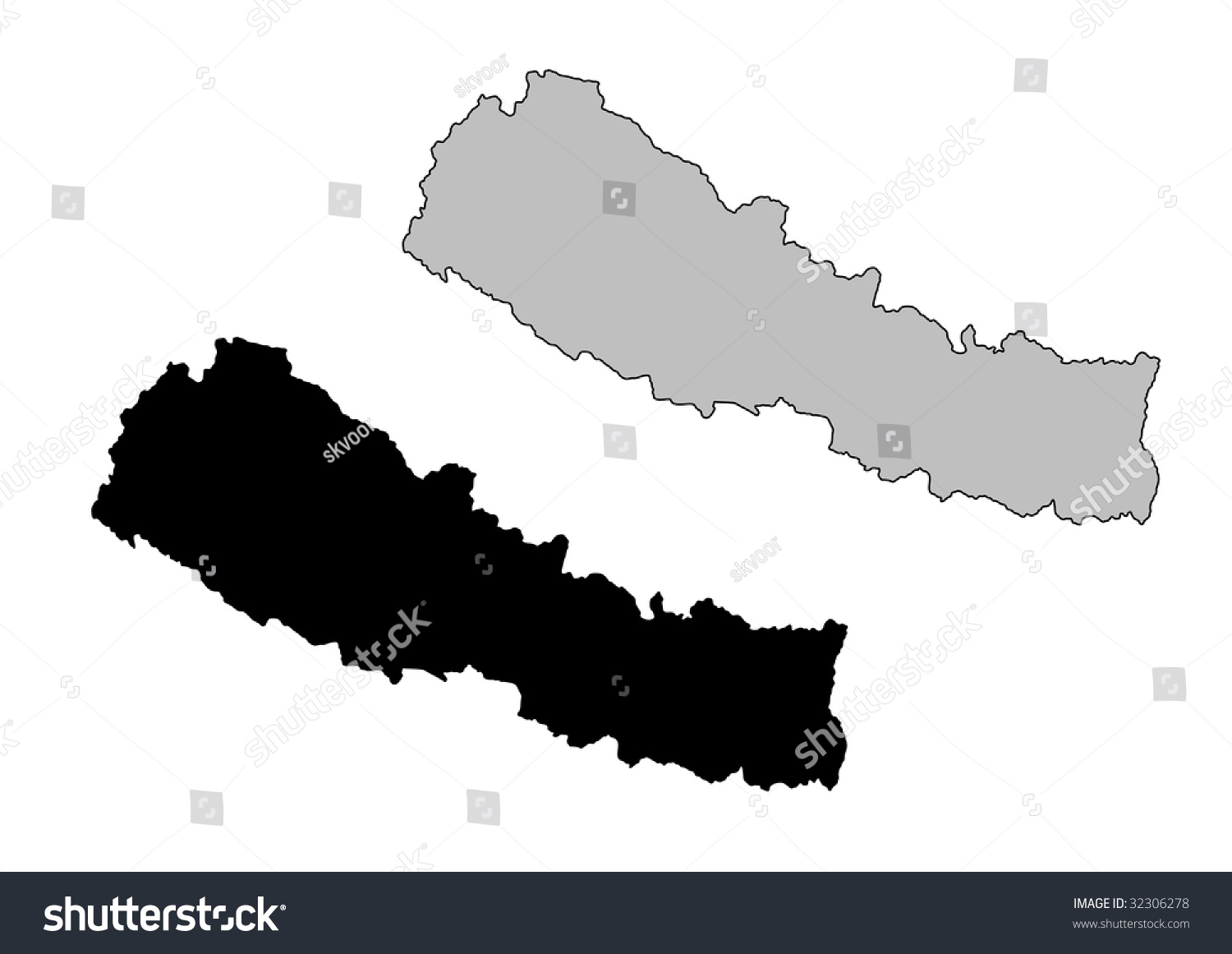 Nepal Map Black White Mercator Projection เวกเตอรสตอก ปลอดคา