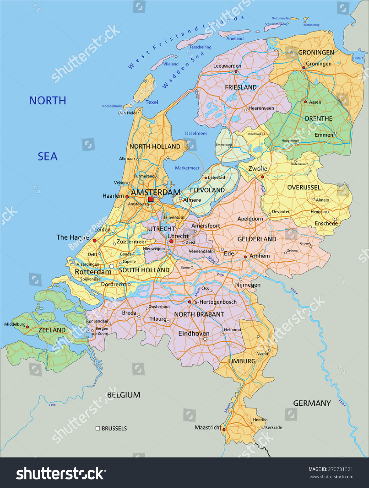 Netherlands - Highly Detailed Editable Political Map With Separated ...