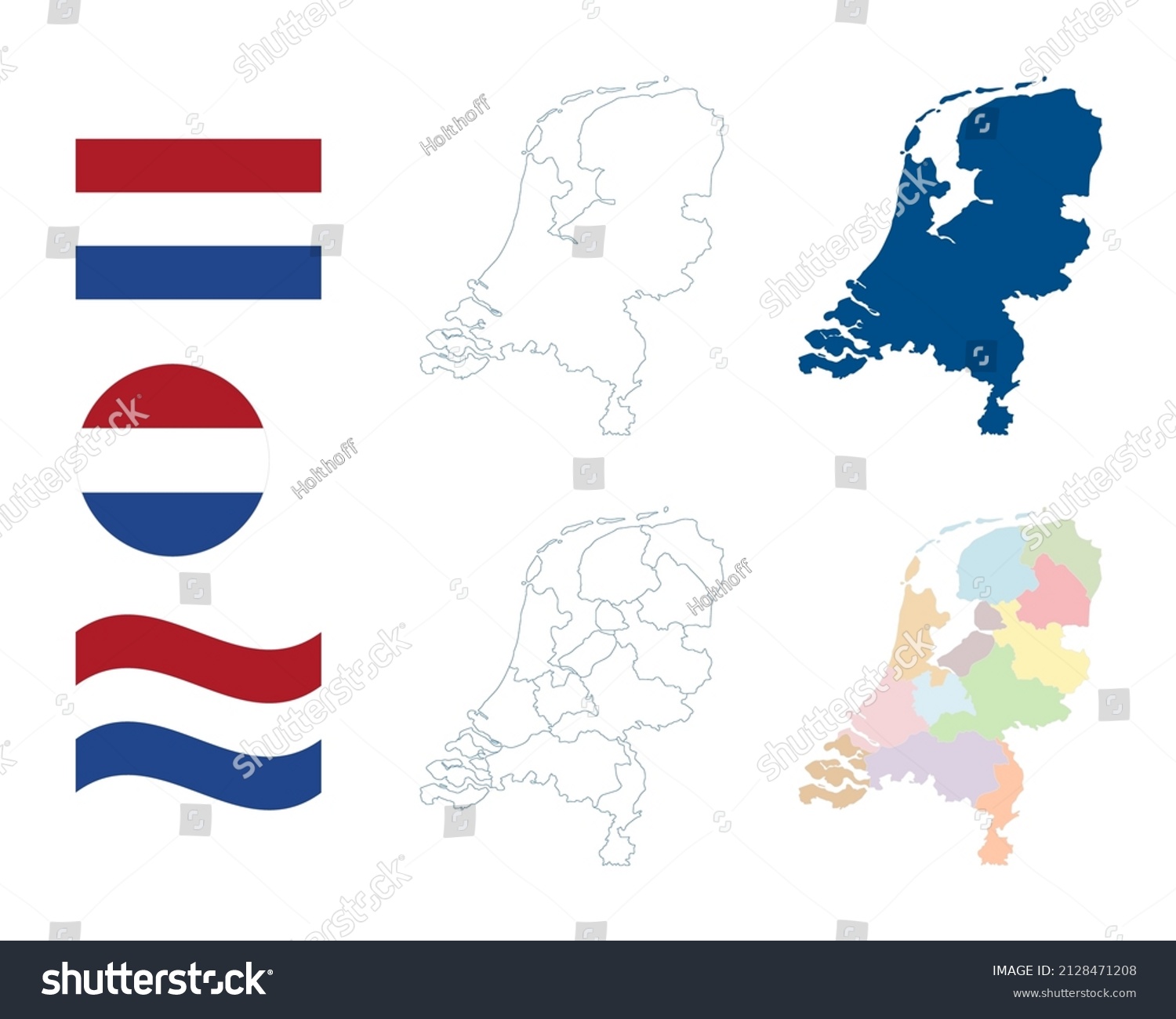 Netherlands Map Detailed Blue Outline Silhouette Stock Vector Royalty