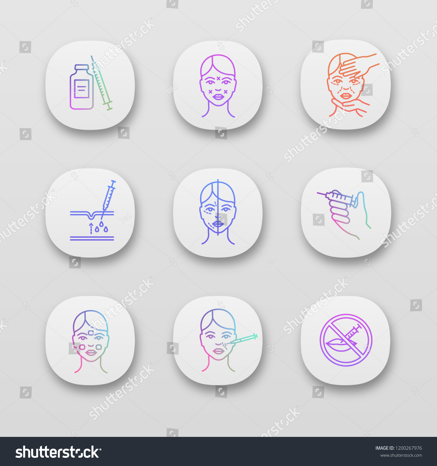 Neurotoxin Injection App Icons Set Syringe Stok Vektör Telifsiz