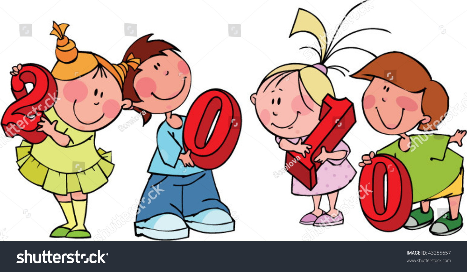 New Year Children With Red Figures 2010 Stock Vector Illustration