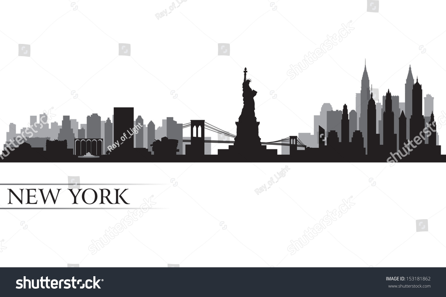 New York City Skyline Detailed Silhouette. Vector Illustration