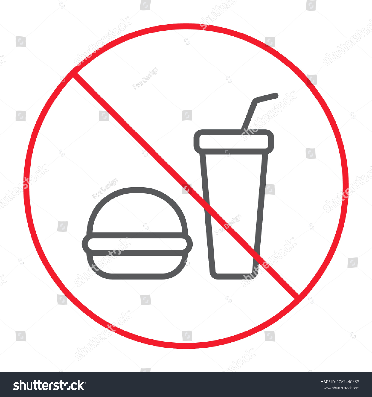 No Food Thin Line Icon Prohibition Stock Vector Royalty Free