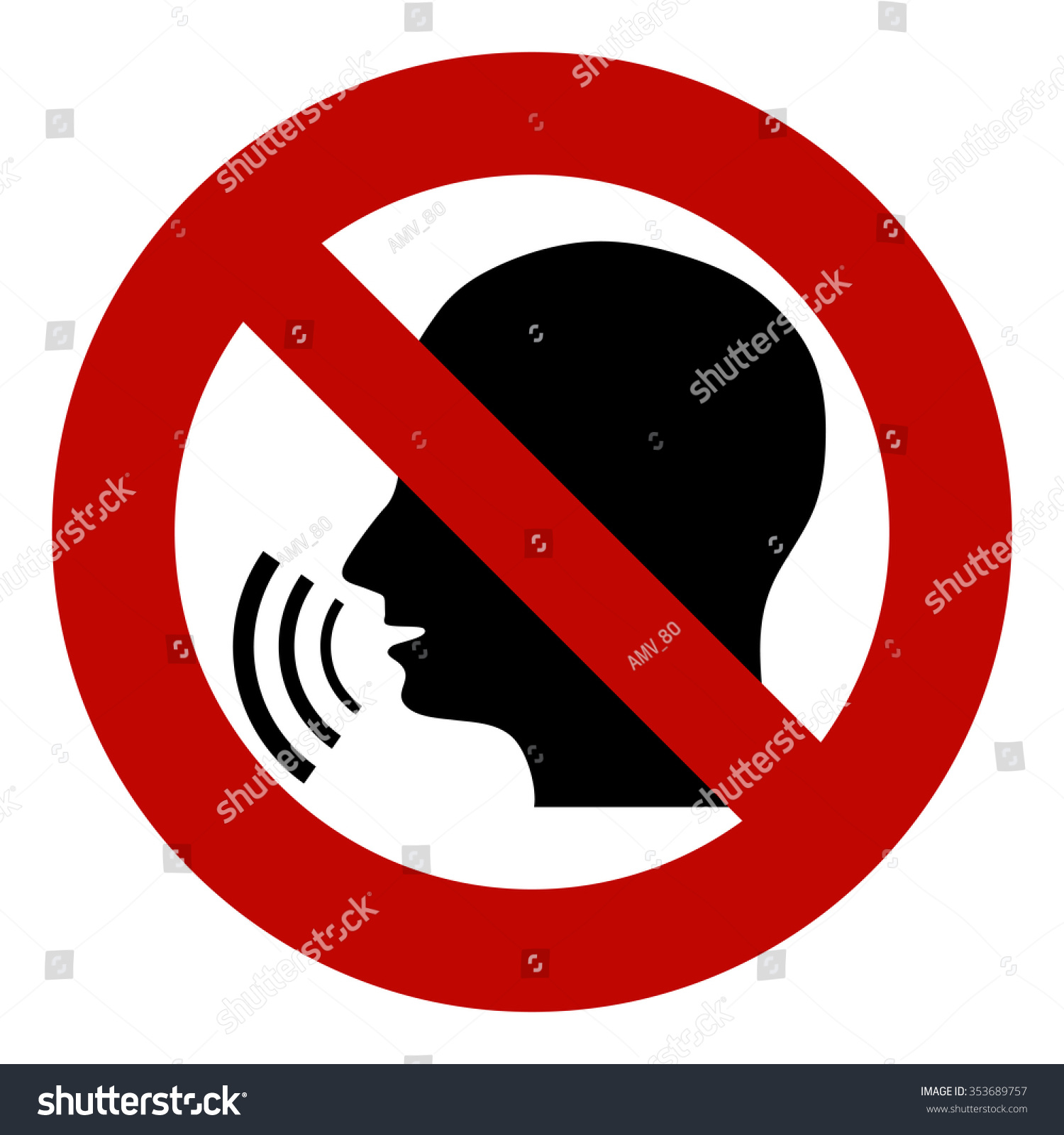 No, Stop Sign, Forbidden. Head Talking. Silhouette Of A Head With Sound 