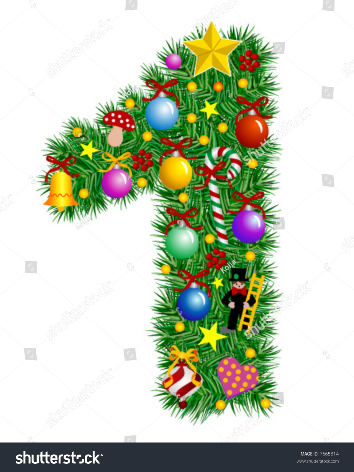 Number 1 Christmas Tree Decoration Part Of A Full Set Vector