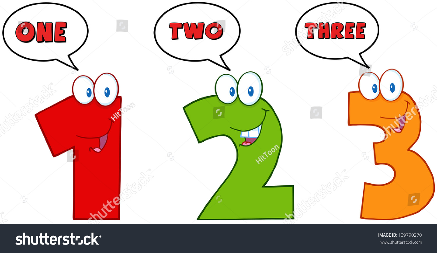 Numbers Onetwo Three Cartoon Characters Speech Stock