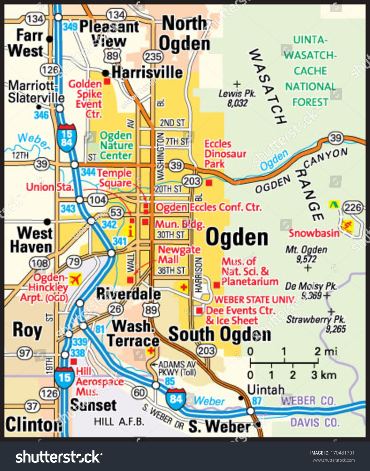 Ogden Utah Area Map Stock Vector 170481701 Shutterstock