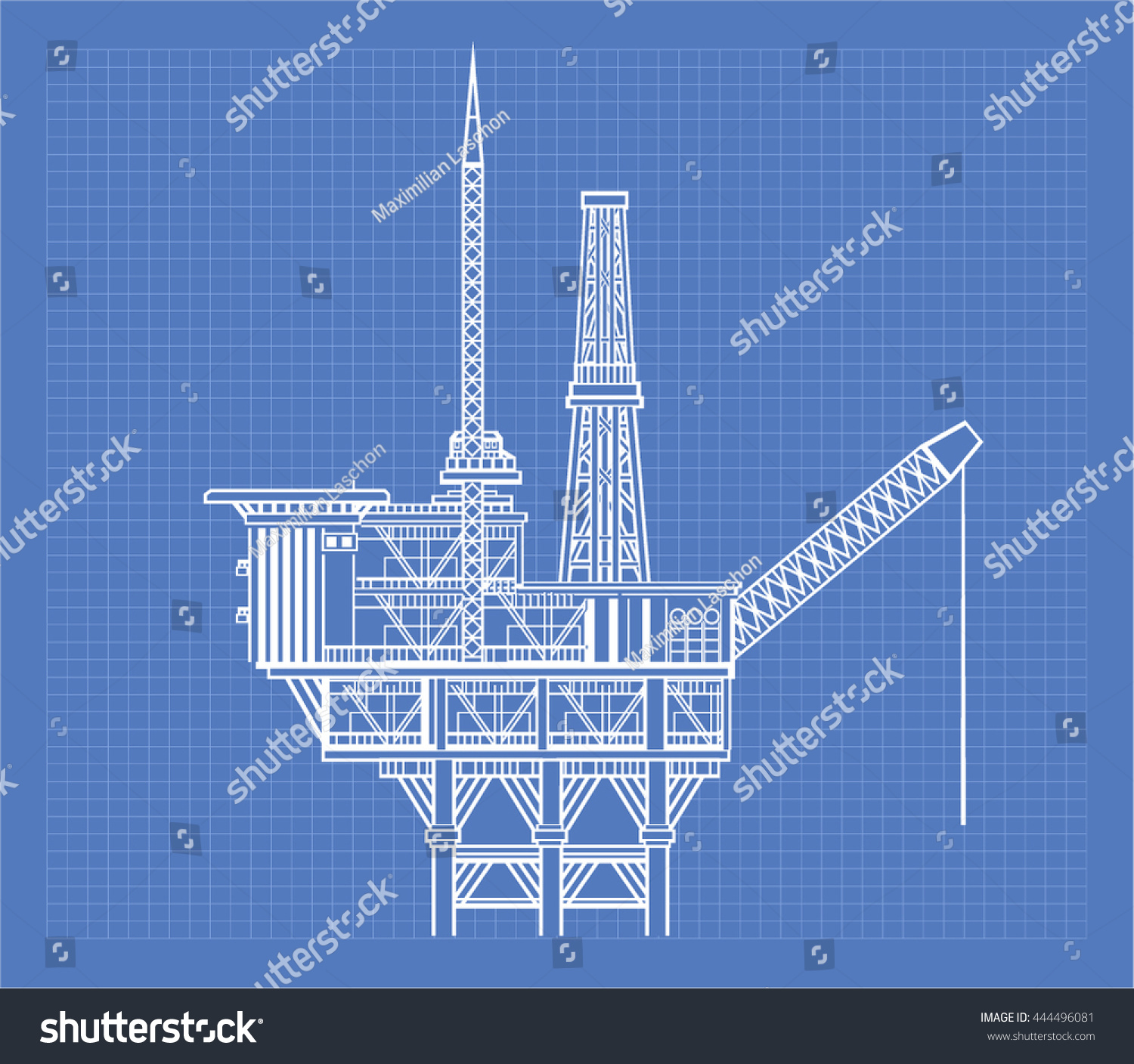 Oil Rigplatform Blueprint Stock Vector Illustration 444496081