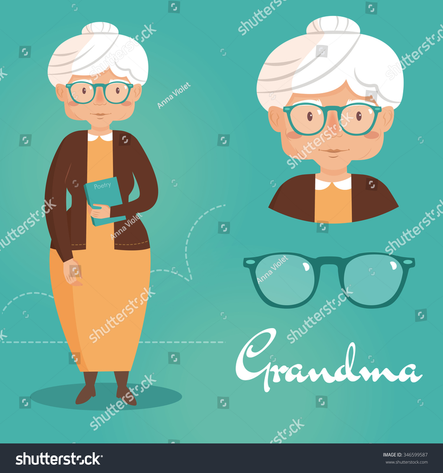 Old Lady. Grandma. Vector Isolated Illustration. Cartoon Character