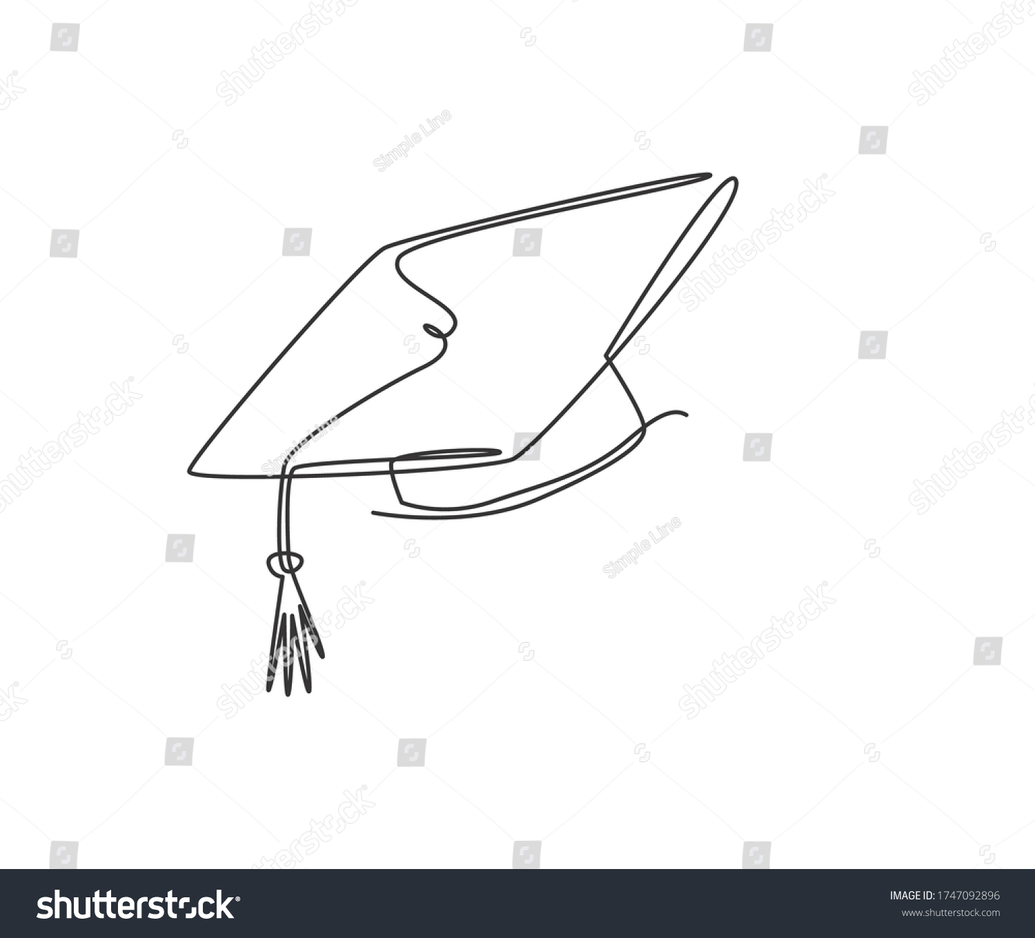 One Continuous Line Drawing Graduation Cap Stock Vector Royalty Free