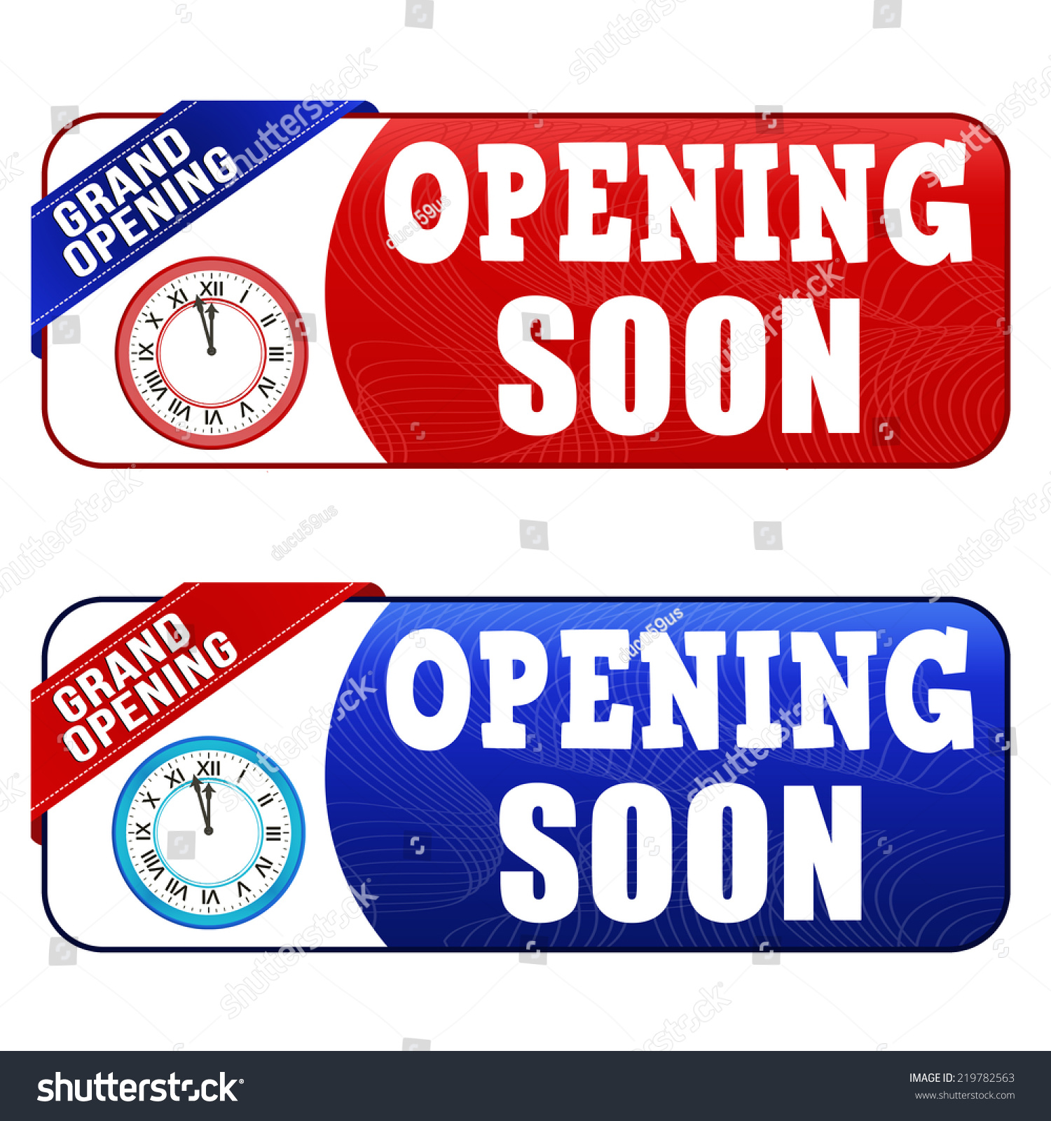 Opening soon coupon voucher tag Red and blue template with frame vector illustration Opening soon coupon voucher tag Red and blue template with frame vector illustration