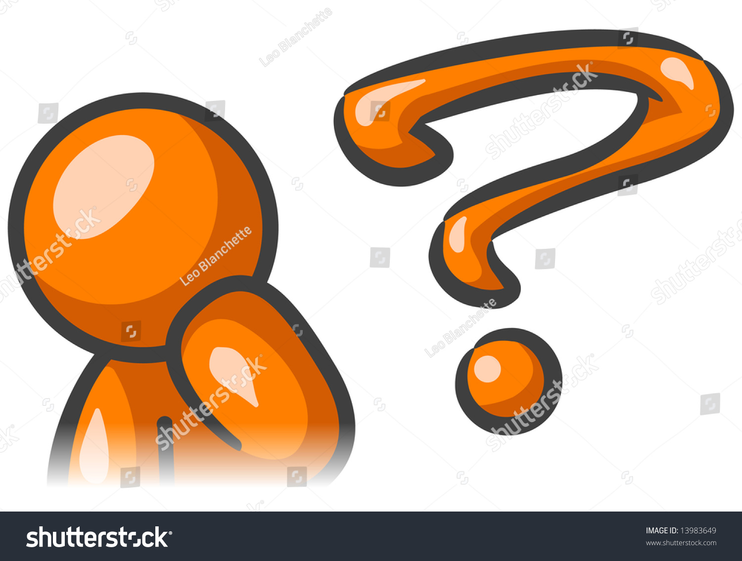 Orange Man Pondering And Question Mark Stock Vector Illustration