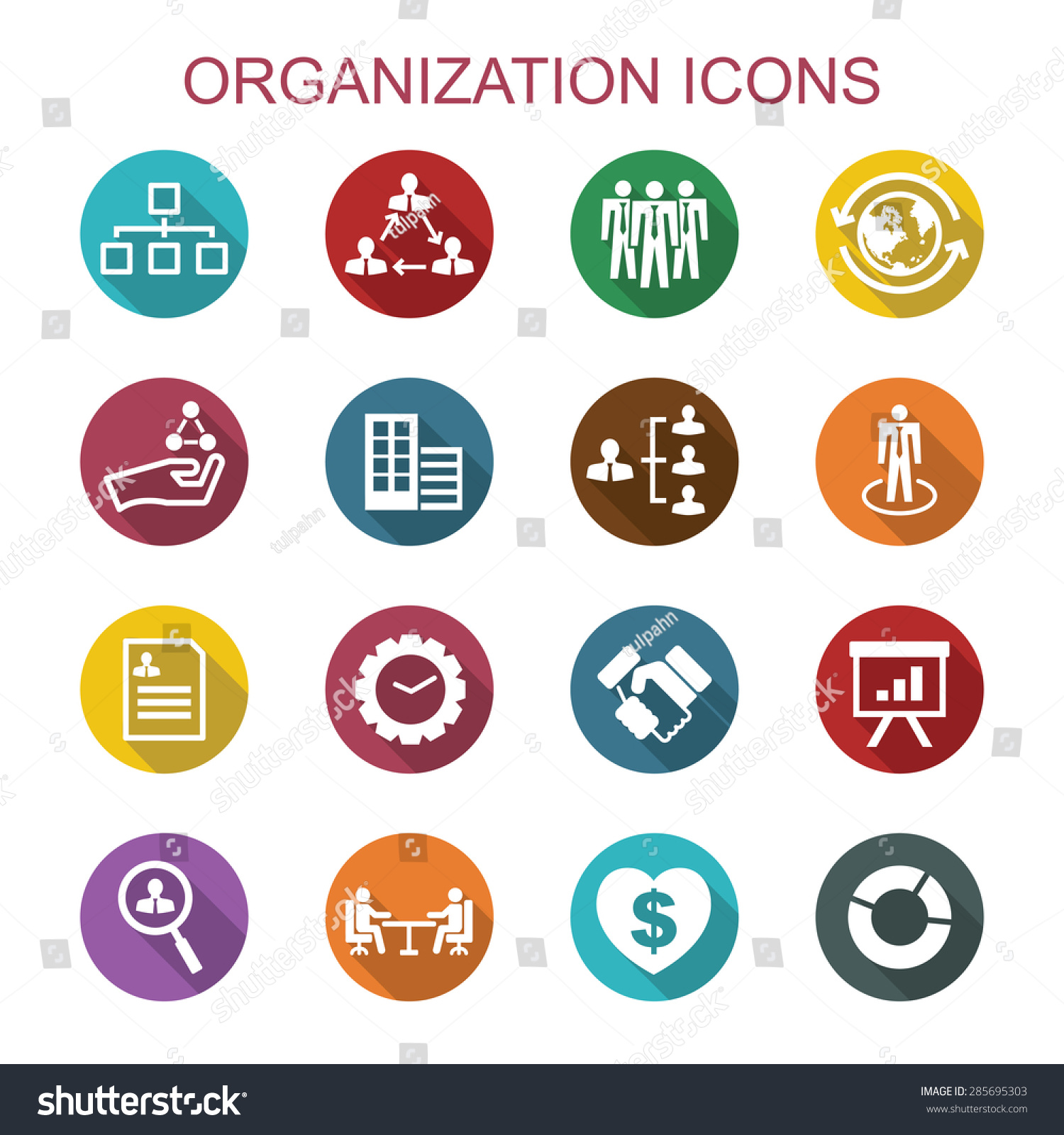 Organization Long Shadow Icons Flat Vector Stock Vector 285695303