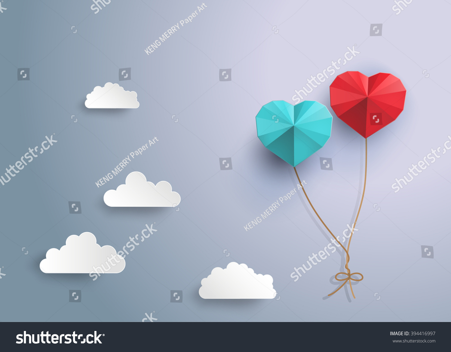 Origami balloon in in the shape of heart.paper art style Origami balloon in in the shape of heart.paper art style
