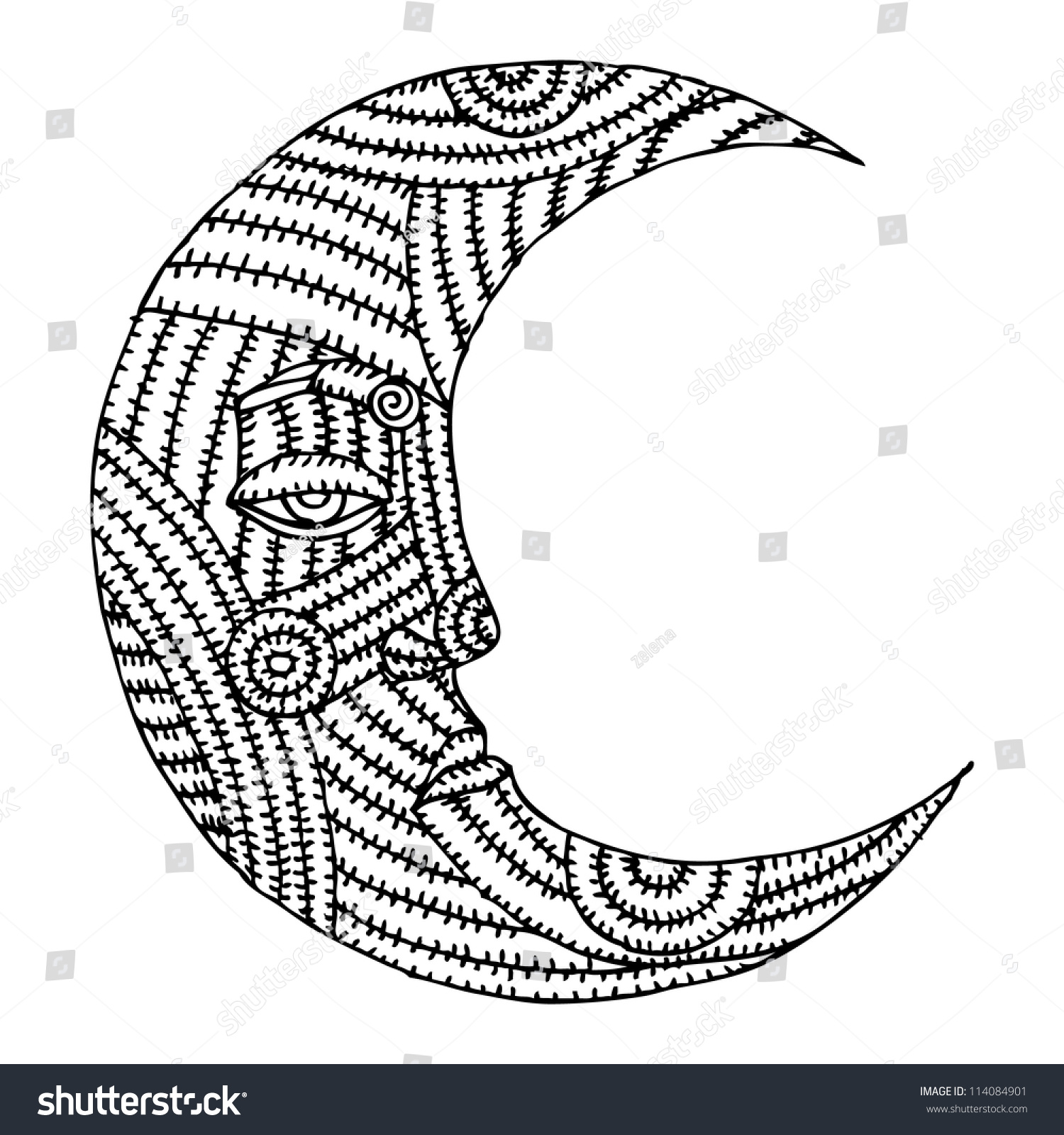 Original Black And White Drawing Of Moon Stock Vector Illustration
