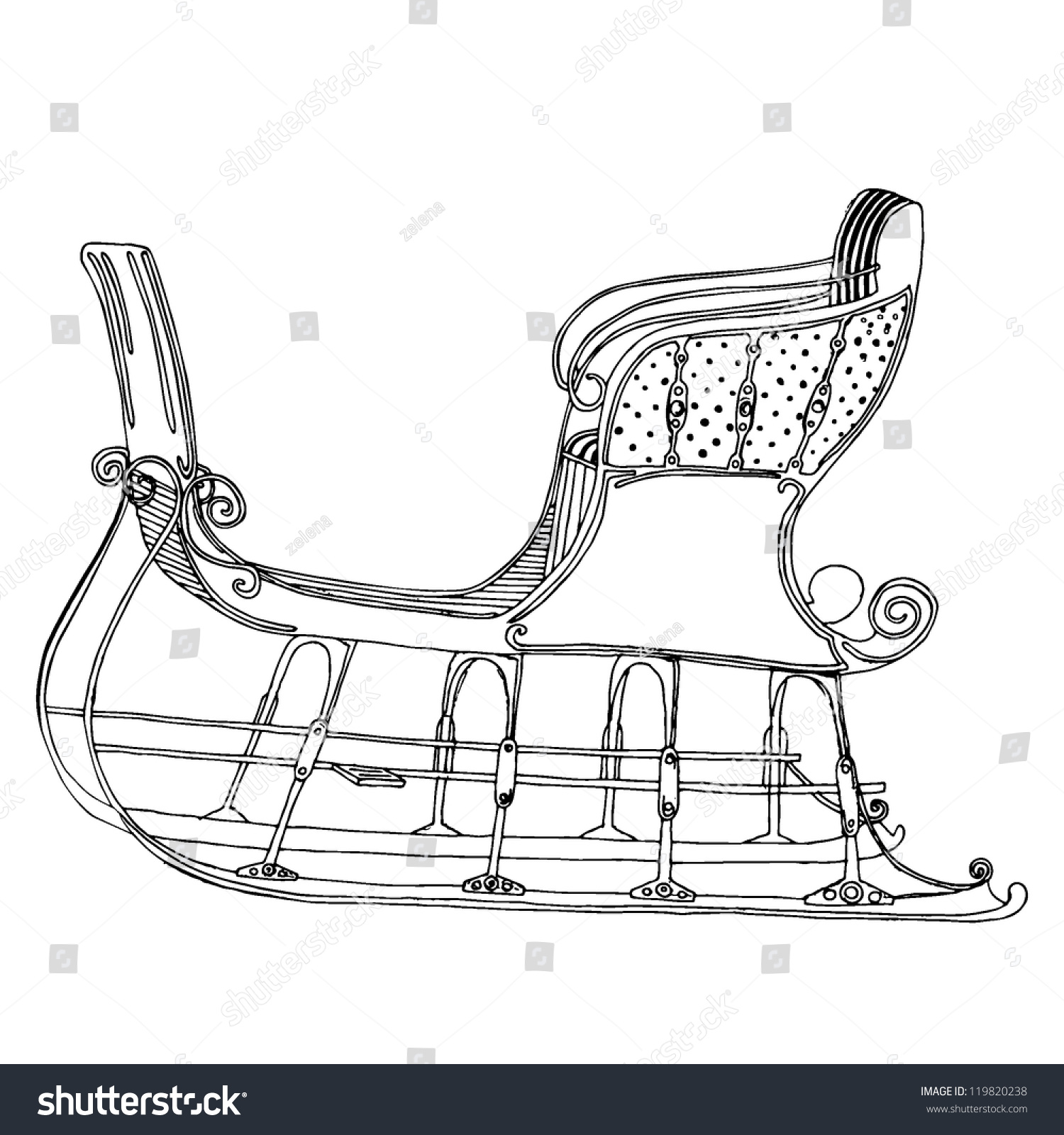 Original Drawing Of Black And White Winter Sleigh Stock Vector