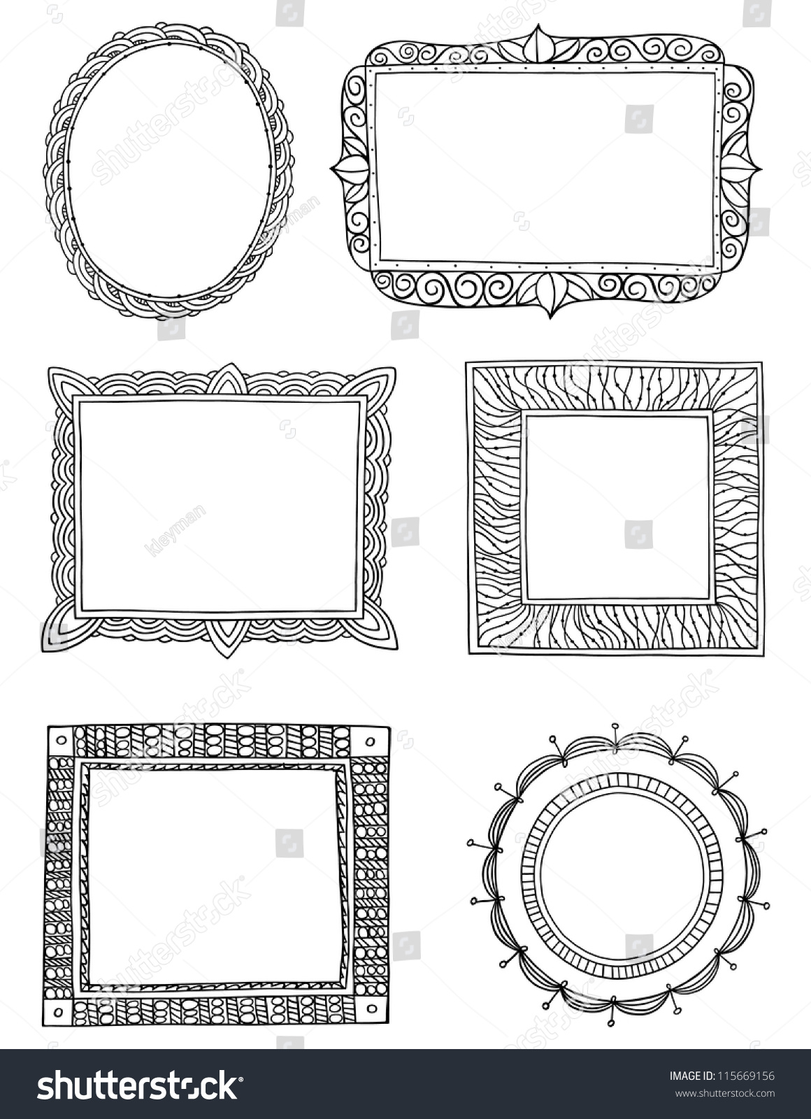 Ornate Hand Drawn Frames Three Stock Vector Illustration 115669156