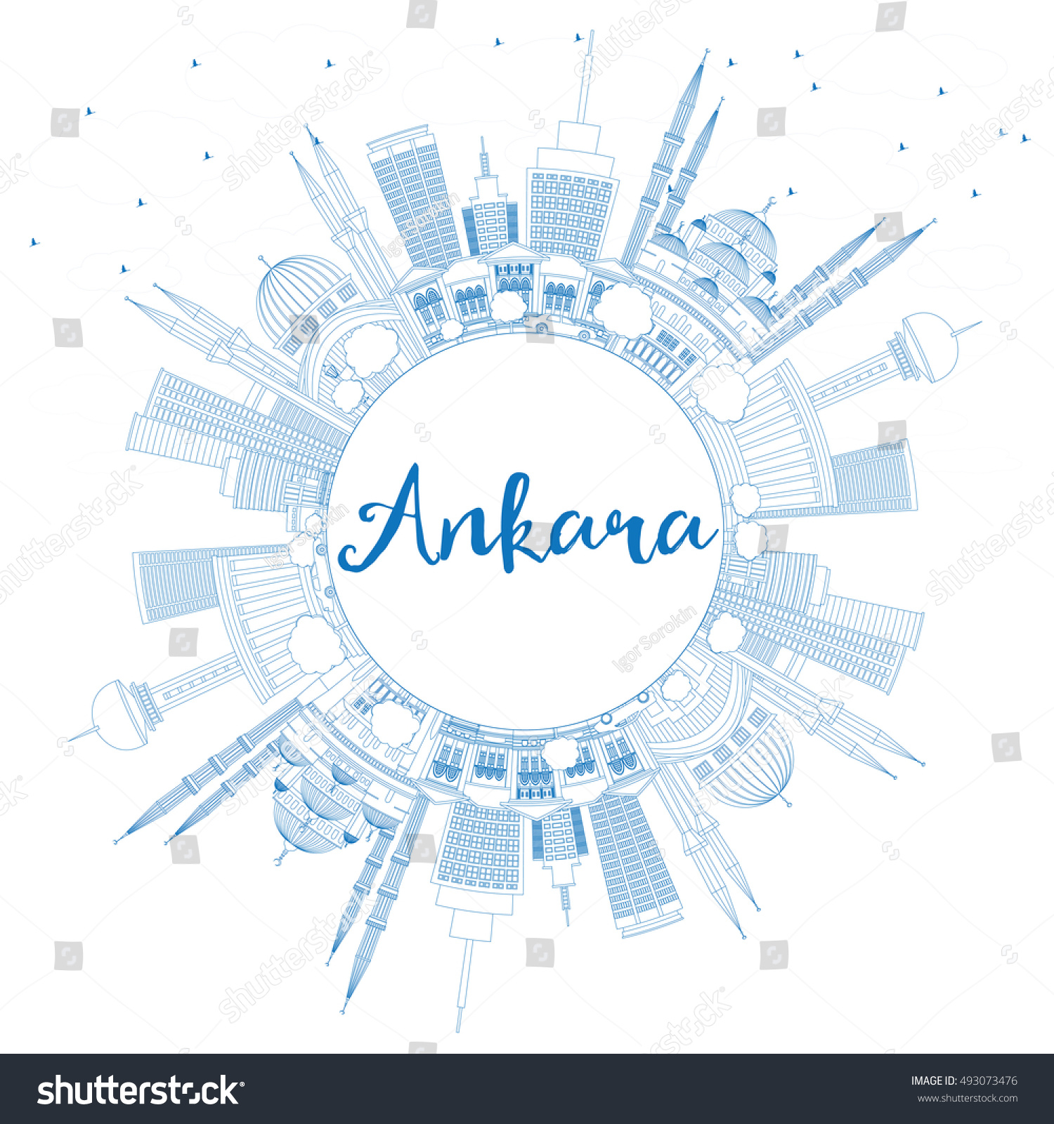 Outline Ankara Skyline with Blue Buildings and Copy Space Vector Illustration Business Travel and Tourism Concept with Historic Architecture Image for Presentation Banner Placard and Web Site Outline Ankara Skyline with Blue Buildings and Copy Space Vector Illustration Business Travel and Tourism Concept with Historic Architecture Image for Presentation Banner Placard and Web Site
