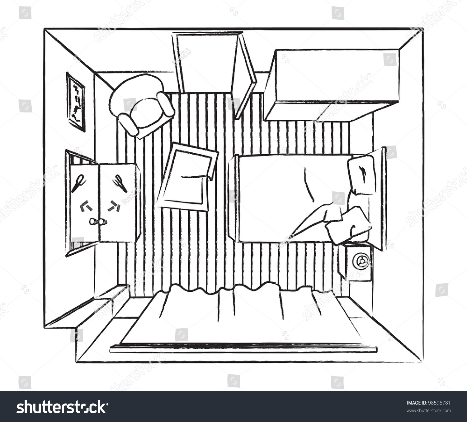 Outline Bedroom Interior Top View Stock Vector 98596781 : Shutterstock