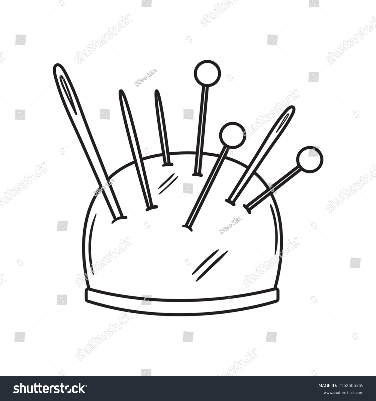 Outline Doodle Illustration Pincushion Needles Hand Stock Vector