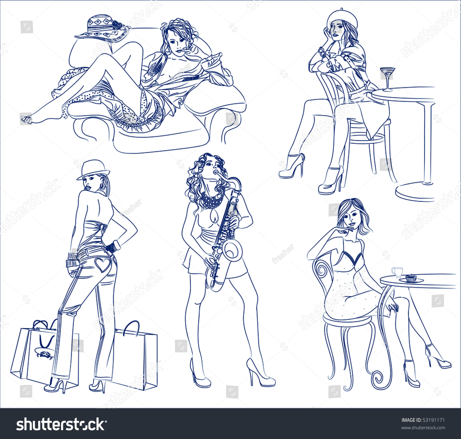 Outline Drawing Of Sexy Girls Stock Vector Illustration 53191171 Shutterstock 5017