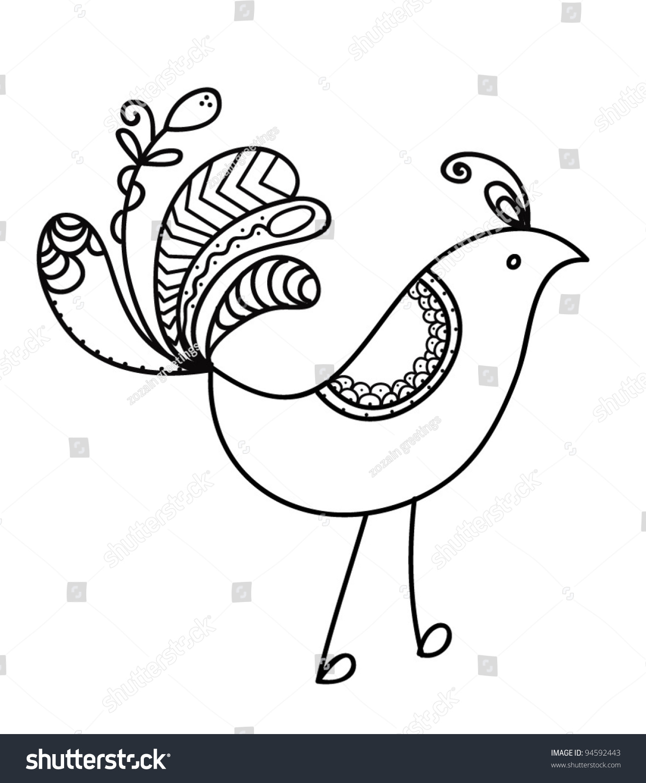 Outline Drawing Of Stylized Bird Stock Vector Illustration