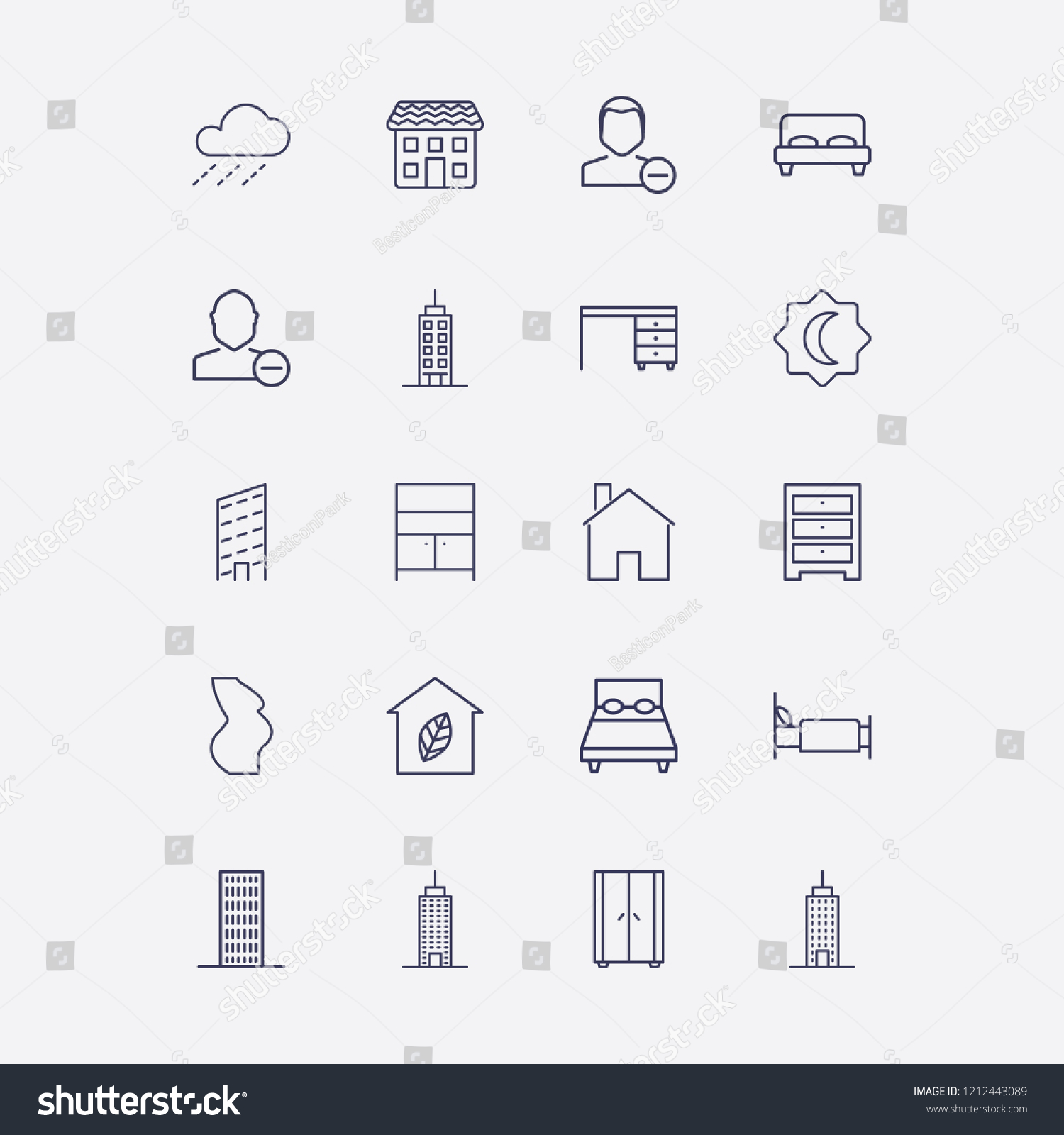 Outline 20 Window Icon Set Building Stock Vector Royalty Free