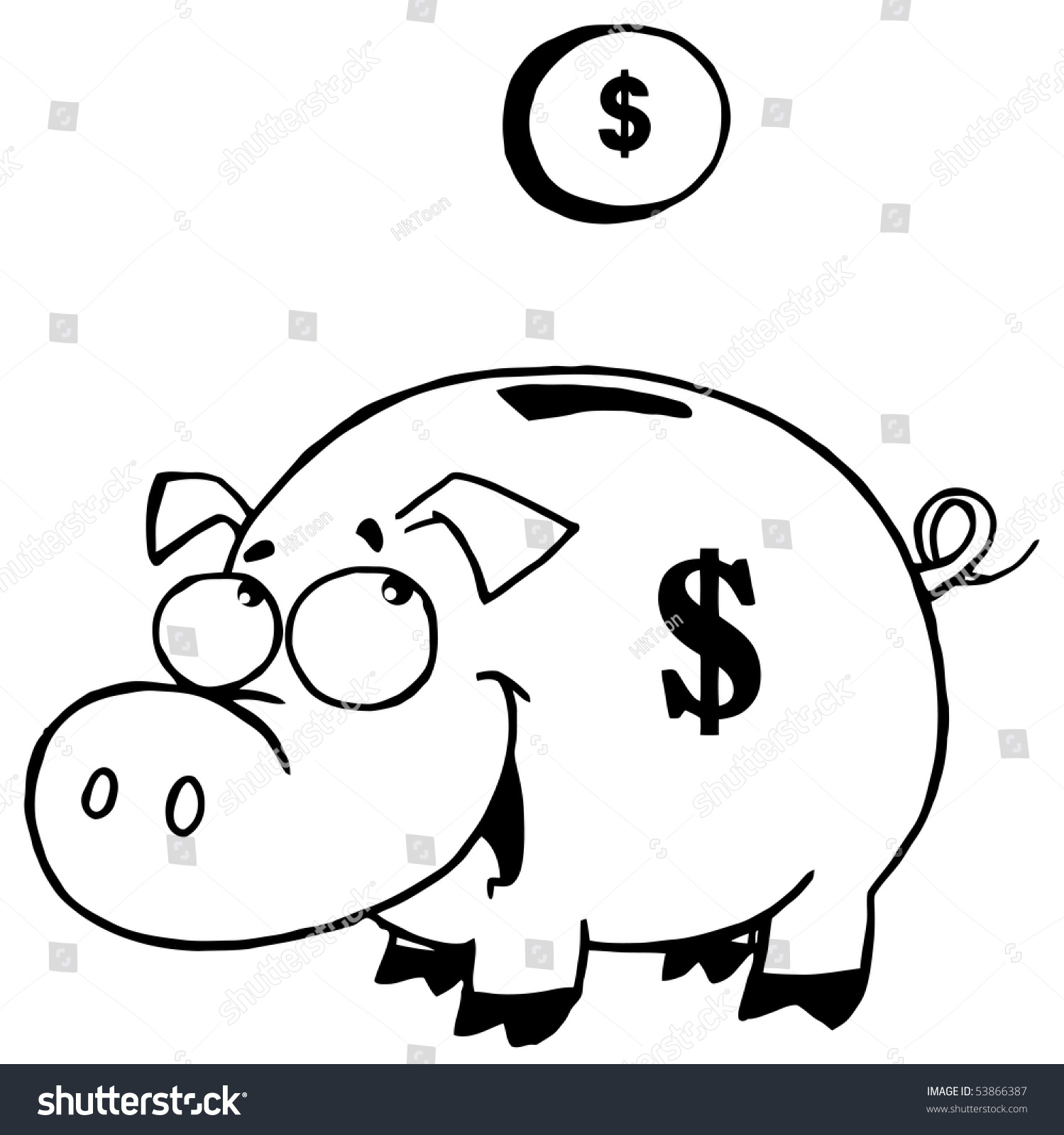 Outlined Coin And Piggy Bank Stock Vector Illustration 53866387