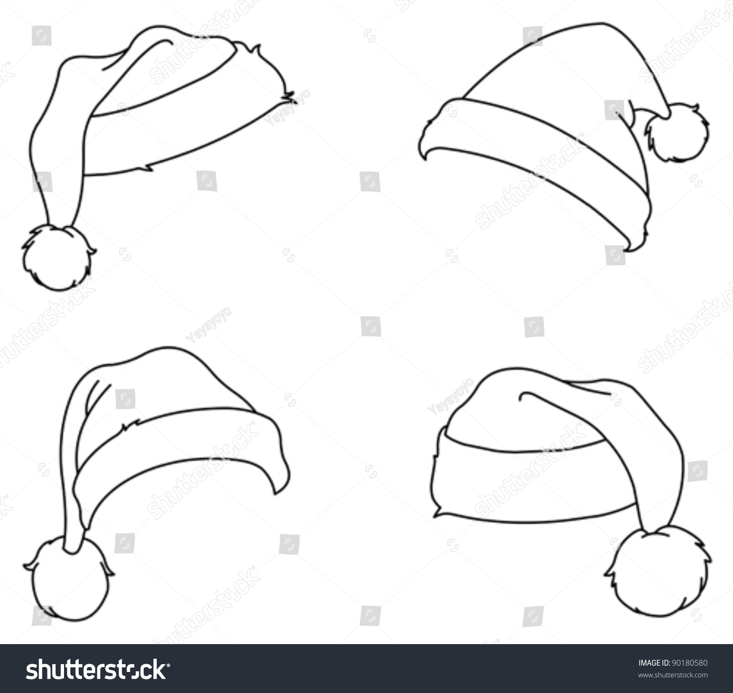 Outlined Santa Hats Stock Vector Illustration 90180580 : Shutterstock