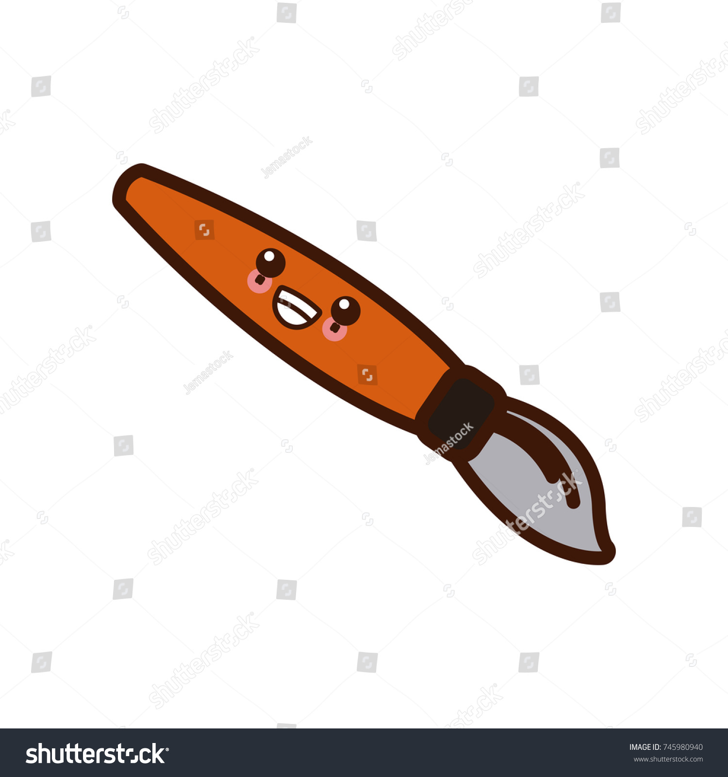 Paint Brush Art Cute Kawaii Cartoon Stock Vector Royalty Free 745980940